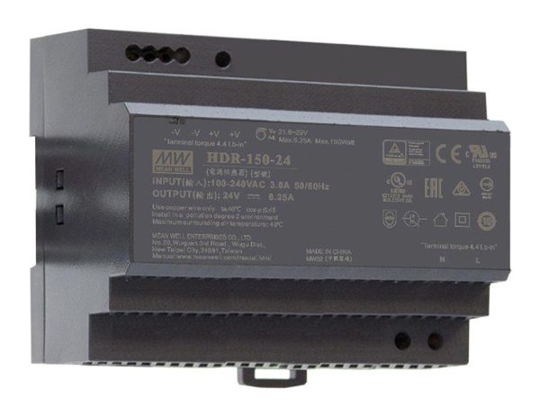 MEAN WELL - HDR-150-24 - AC/DC DIN Rail Power Supply (PSU), ITE, 1 Output, 150 W, 24 VDC, 6.25 A